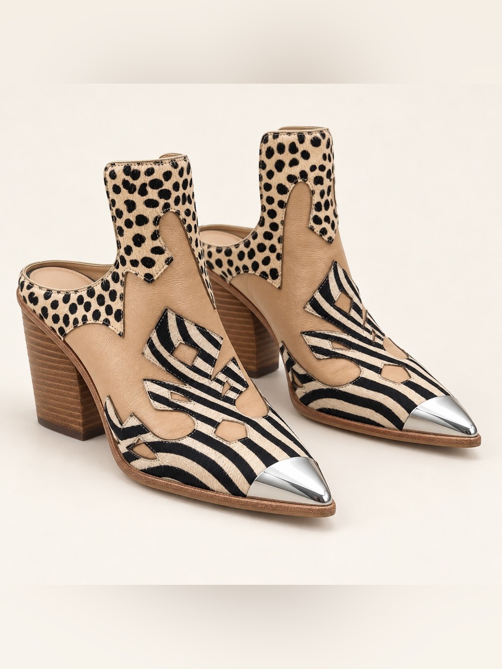 Gianni Bini Maerren Women Leather Zebra Print Western Mule Size 10